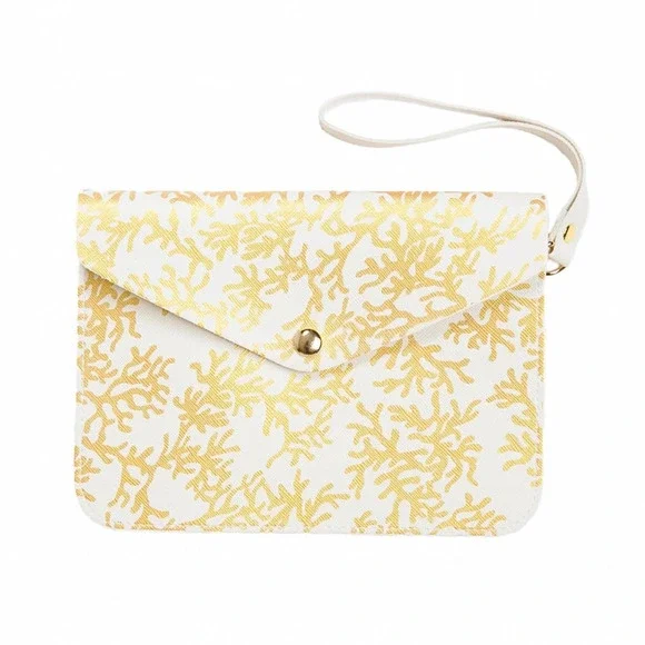 Georgia Wristlet Crossbody Ivory with Gold Design Coral Reef - Picture 1 of 2